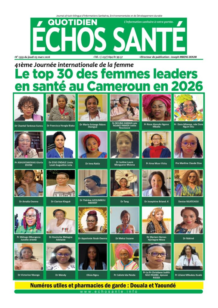 Première de couverture du journal mettant en avant 30 femmes leaders du secteur de la santé au Cameroun, dont la Directrice Générale du Centre Médical GT.